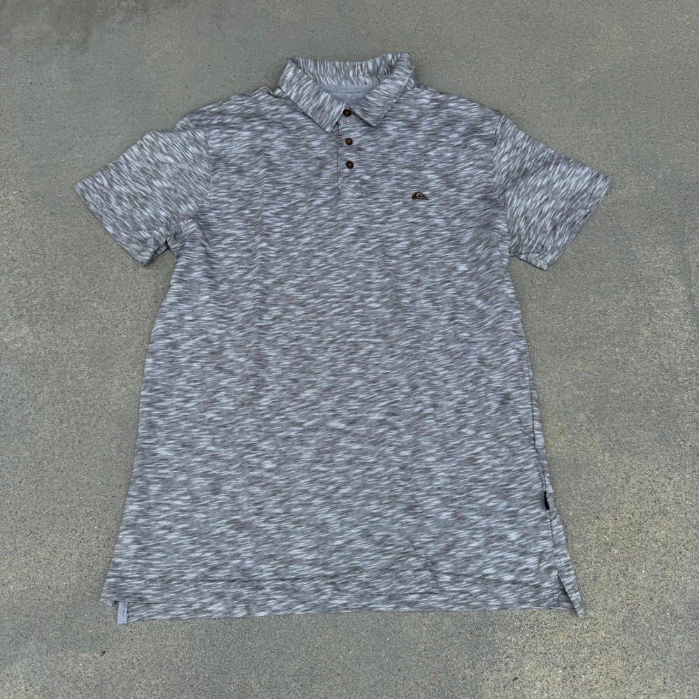 Quiksilver Mens Modern Fit Cotton Space Dye Polo Shirt Grey White Large L